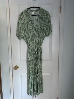H&M Green Floral Wrap Maxi Dress with Tie Waist